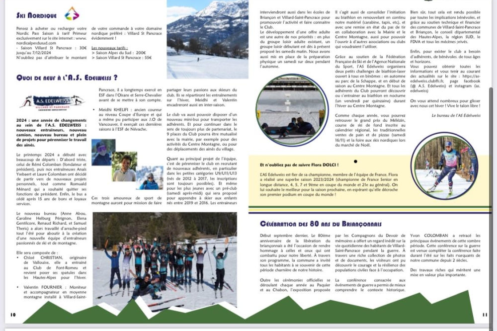 L'AS Edelweiss dans le Bulletin Municipal Villard Infos